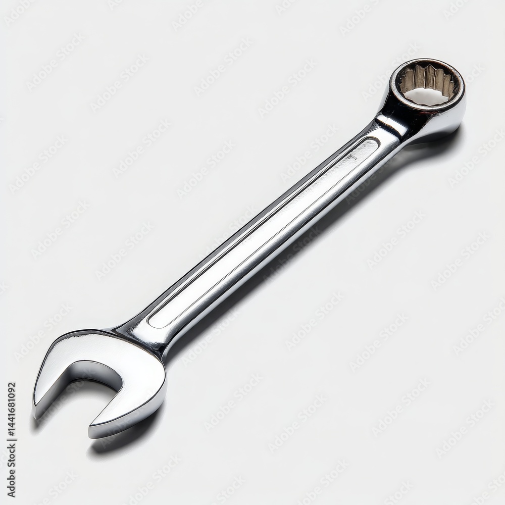 High-Quality Chrome Plated Wrench Tool with Smooth Finish on a Neutral Background for DIY and Professional Use in Mechanical and Automotive Applications High-Quality Chrome Plated Wrench Tool with Smooth Finish on a Neutral Background for DIY and Professional Use in Mechanical and Automotive Applications