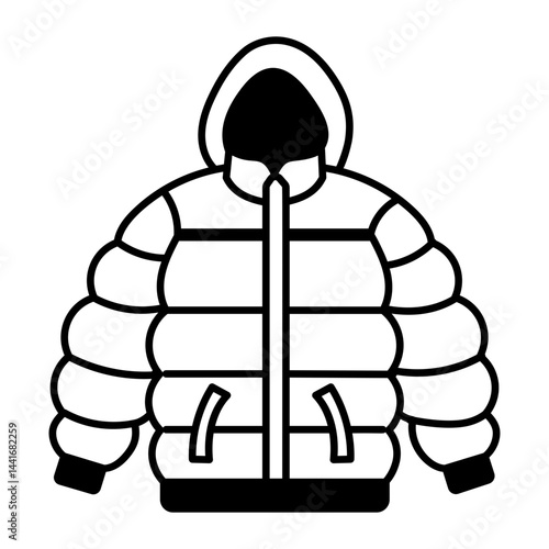 A hand drawn icon of a puffer jacket 
