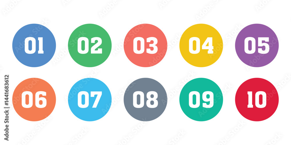 Simple round numbers symbol set. Numbers 1 to 10, number bullet points from one to ten Simple round numbers symbol set. Numbers 1 to 10, number bullet points from one to ten