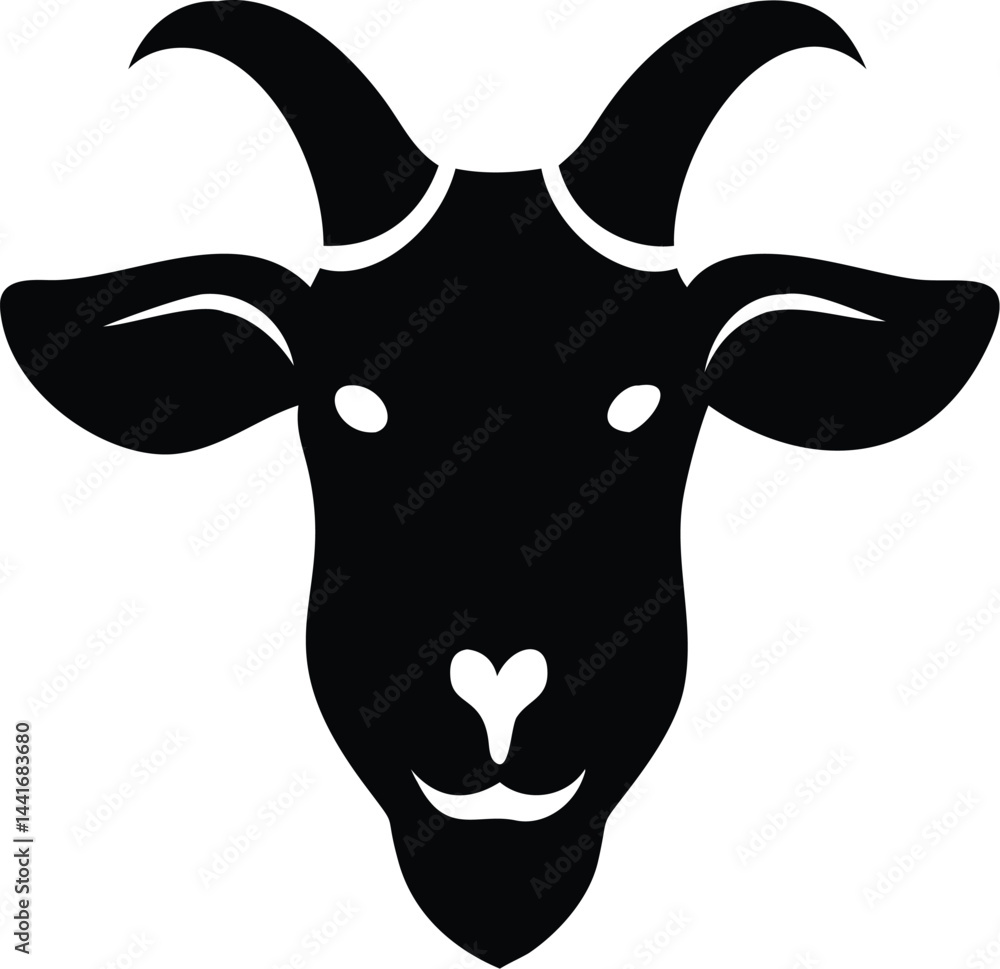 Obraz premium Goat Head Silhouette – Black Vector Illustration of Farm Animal