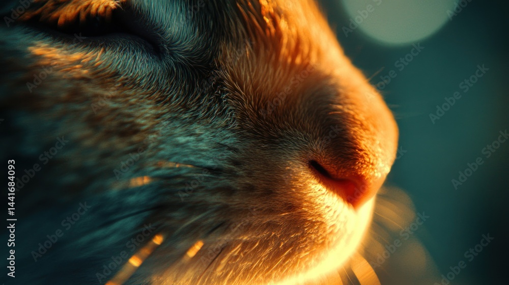 Rabbit nose illuminated by golden hour sunlight, dreamy background Rabbit nose illuminated by golden hour sunlight, dreamy background