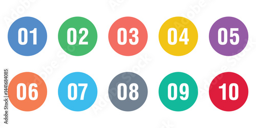 Simple round numbers symbol set. Numbers 1 to 10, number bullet points from one to ten