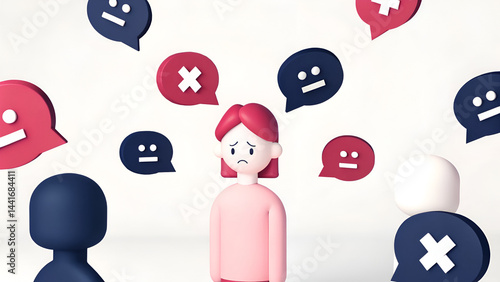 Pathological Liar Deception Psychology A sad character surrounded by negative speech bubbles representing feelings of criticism or judgment.