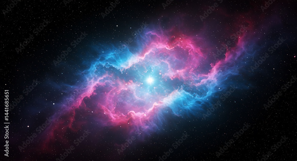 Fototapeta premium Cosmic Dance of Crimson and Azure AI Generated