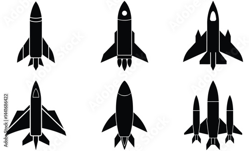 Delta-Wing Rocket Silhouette Vector Set – Futuristic Spacecraft Icons Collection