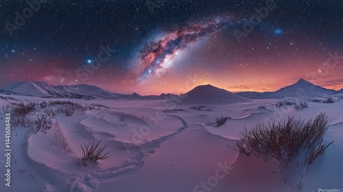Obraz na płótnie Milky Way core, starry sky, snowy landscape. w salonie
