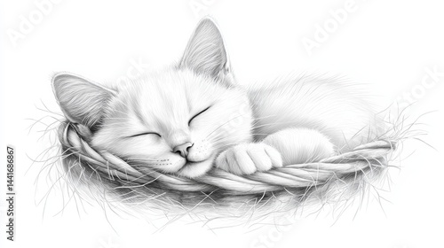 Wallpaper Mural Sleeping White Kitten Curled Up in Cozy Basket with Peaceful Expression and Soft Details Torontodigital.ca