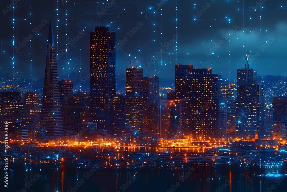 Illustration of modern buildings in city against sky