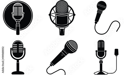 Microphone Vector Silhouette Collection: Studio Recording Icons

