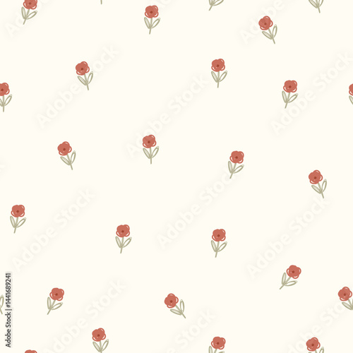 Cute smal flowers, seamless pattern. Vector illustrtion with hand drawn flowers on white background.