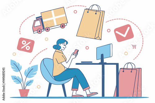 shopping girl vector illustration