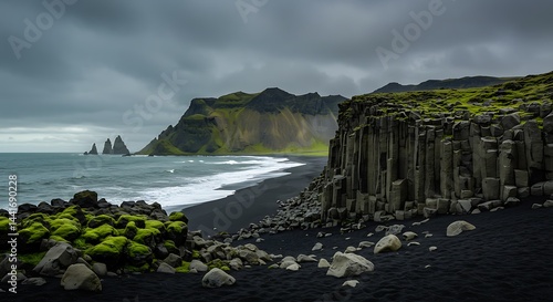 Basalt's Embrace: Stormy Coastline AI Generated