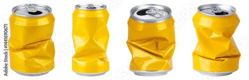 Crumpled Yellow Aluminum Cans PNG Set with Transparent Background