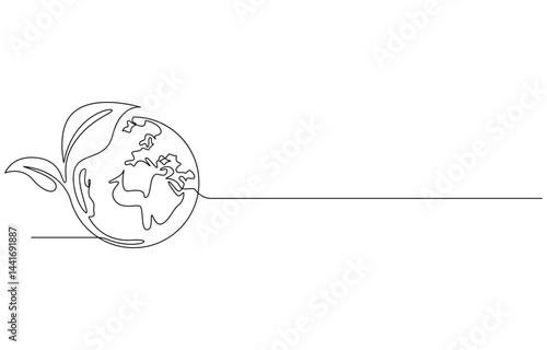 Continuous Line Drawing of Environmental Protection Icon. World Environment Day concept growth, global, planet earth, environmental issues, continuous one line drawing