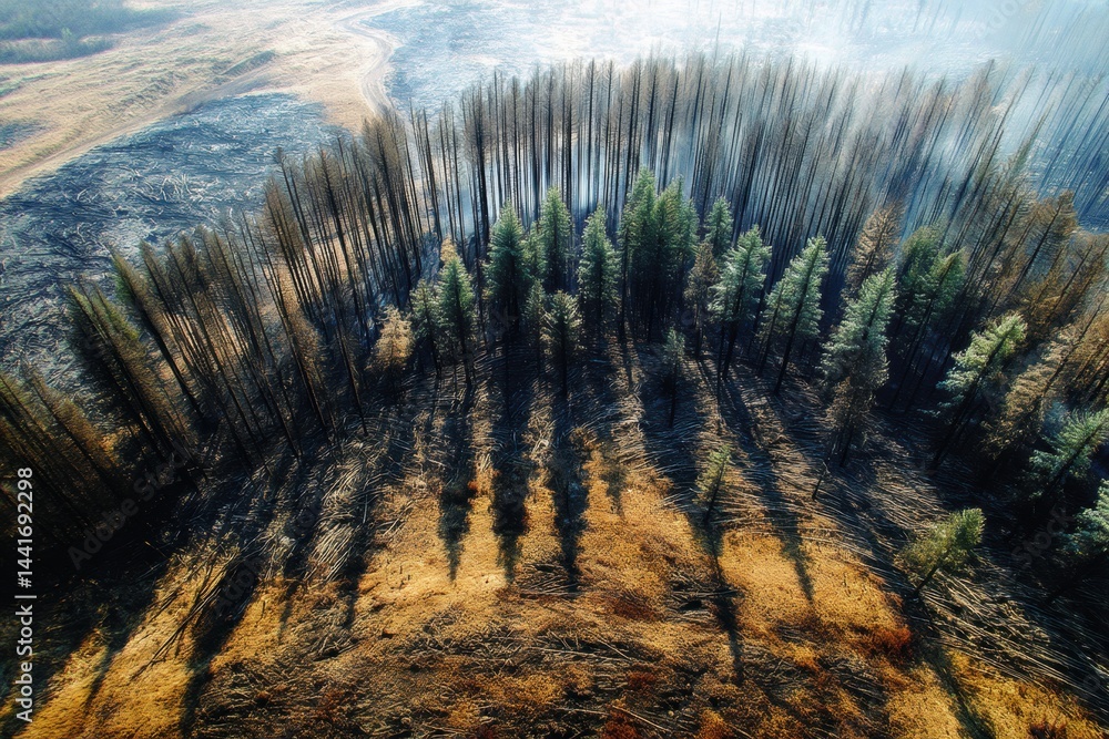 Burning Forest Resembles Cigarette Filter With Visible Earth Damage in Late Afternoon Light