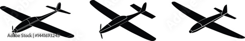 Set of Graceful Glider Silhouette on transparent background.