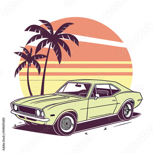 retro car on a tropical beach