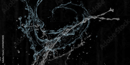 water splash on black background. water splash black background backdrop fresh. Blue water splash isolated on black background.  3D illustration. Blurred images of close-up soda water bubbles . .