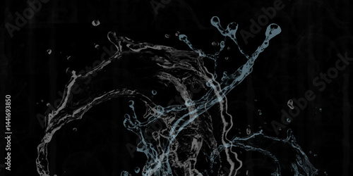 water splash on black background. water splash black background backdrop fresh. Blue water splash isolated on black background.  3D illustration. Blurred images of close-up soda water bubbles . .
