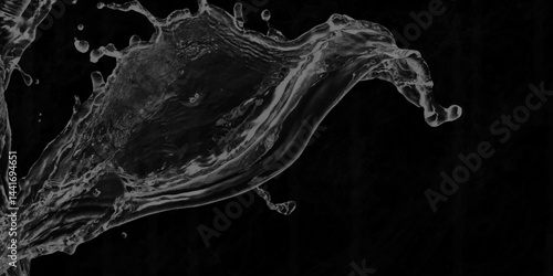 water splash on black background. water splash black background backdrop fresh. Blue water splash isolated on black background.  3D illustration. Blurred images of close-up soda water bubbles . .