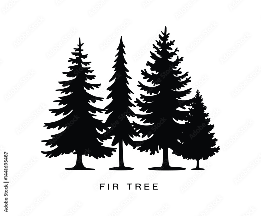 Fototapeta premium Modern Fir Tree Silhouette Collection Vector Set