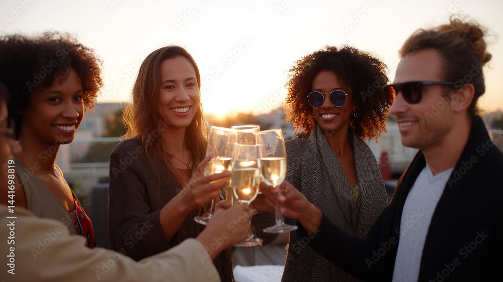 Friends Toasting Drinks at Rooftop Party Friends Toasting Drinks at Rooftop Party