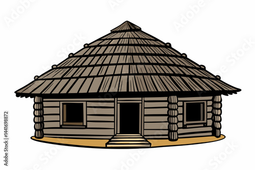 Rustic log cabin with a slanted roof and wooden walls