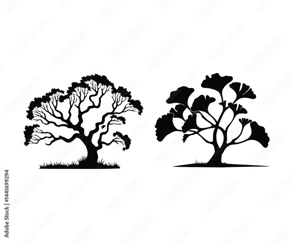 Obraz premium Ginkgo Tree Silhouette Collection on White Background