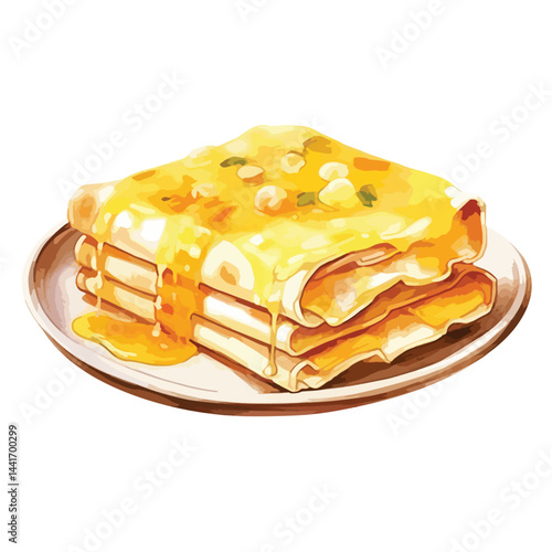 watercolor A plate of enchiladas with melted cheese illustration
