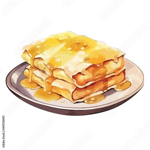 watercolor A plate of enchiladas with melted cheese illustration
