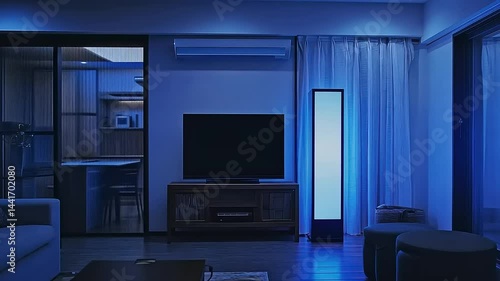 Wallpaper Mural Modern Living Room Illuminated by Ambient Lighting for Relaxation and Entertainment Torontodigital.ca