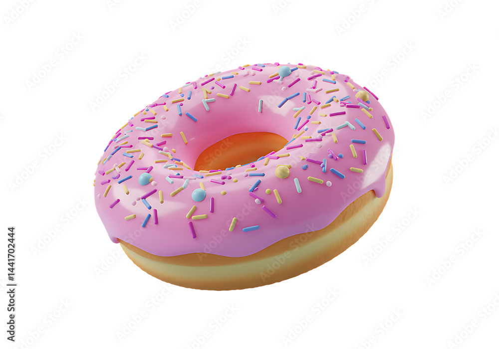 A delicious looking donut with pink frosting and colorful sprinkles isolated on a black background on transparent background A delicious looking donut with pink frosting and colorful sprinkles isolated on a black background on transparent background