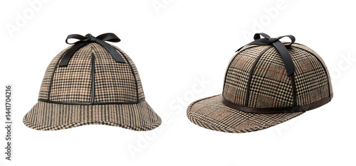 Deerstalker hat, sherlock holmes detective cap on transparent background
