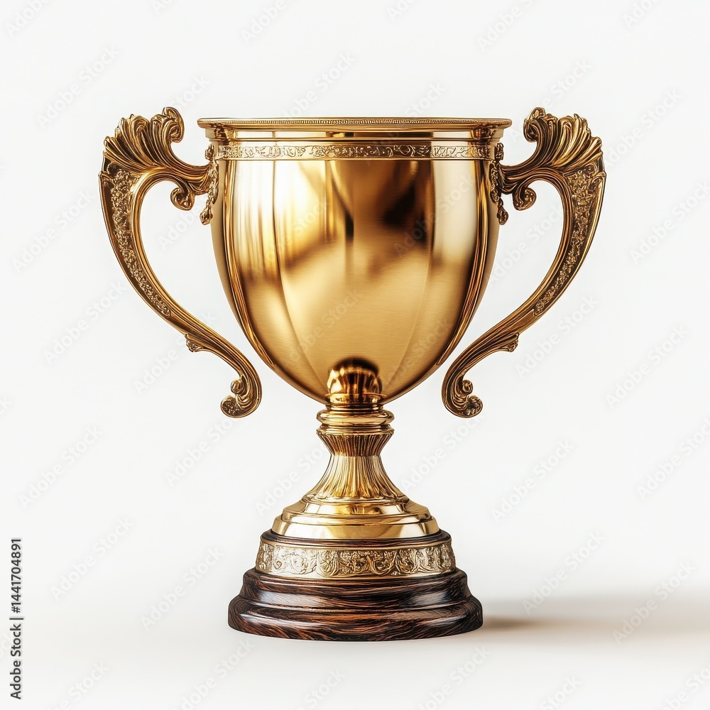 Elegant Golden Trophy Award Cup with Ornate Handles Winner Prize Achievement Success Elegant Golden Trophy Award Cup with Ornate Handles Winner Prize Achievement Success