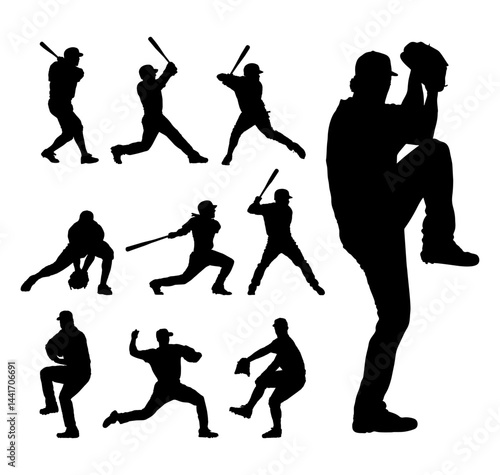 baseball silhouettes vector set collection