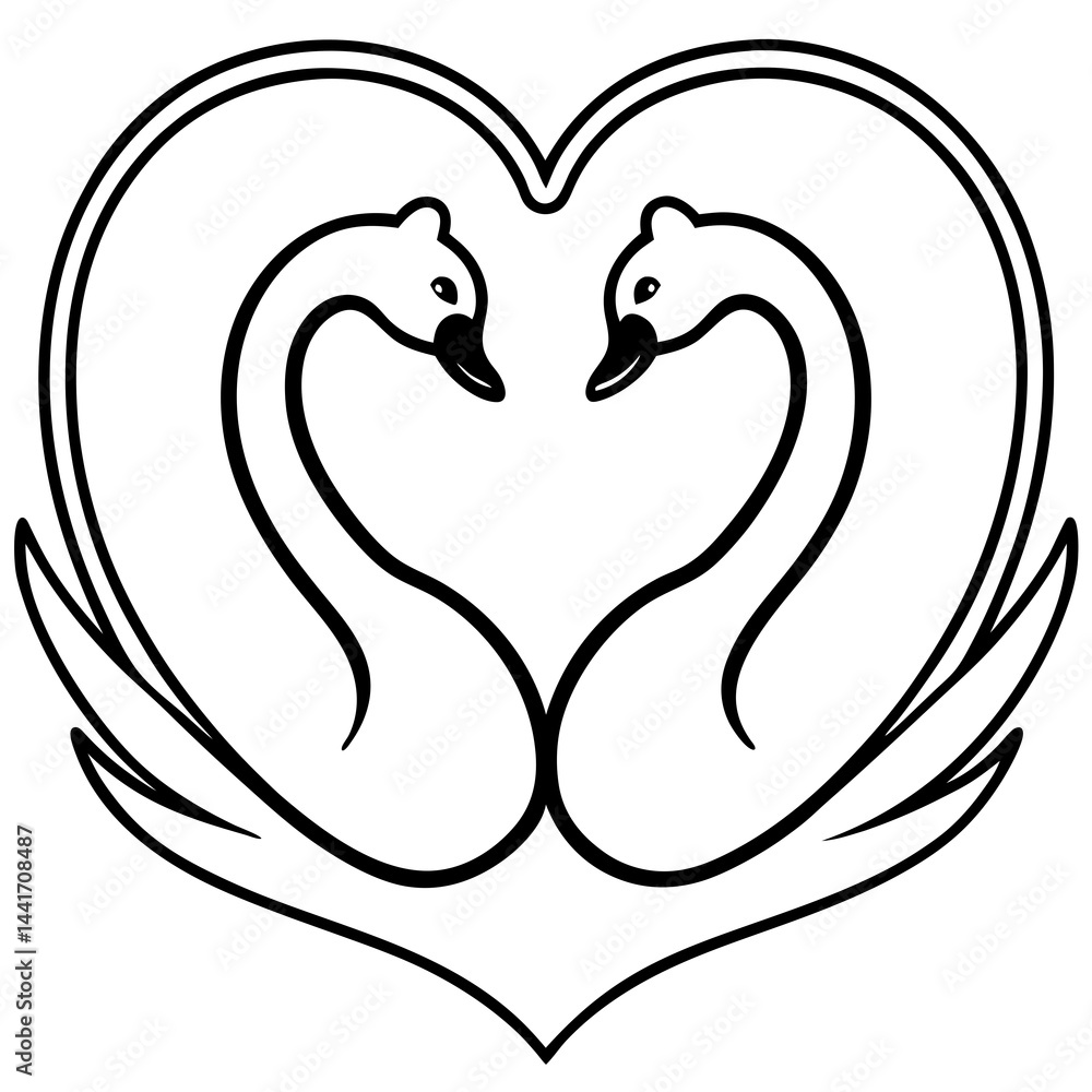 Obraz premium Two Swans Creating a Heart - Simple Line Drawing
