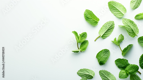 Herbal Simplicity: Fresh mint arrangement on white for a revitalizing vibe