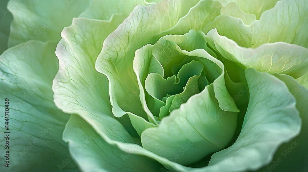 Fototapeta premium Close-Up of Fresh Green Lettuce Leaf in Soft Natural Light