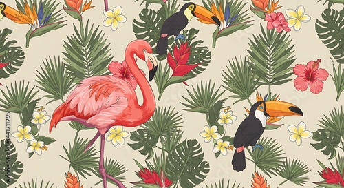 Tropical Bloom & Feather AI Generated