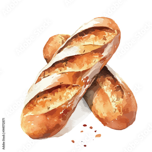 watercolor illustration of Baguette clipart isolated