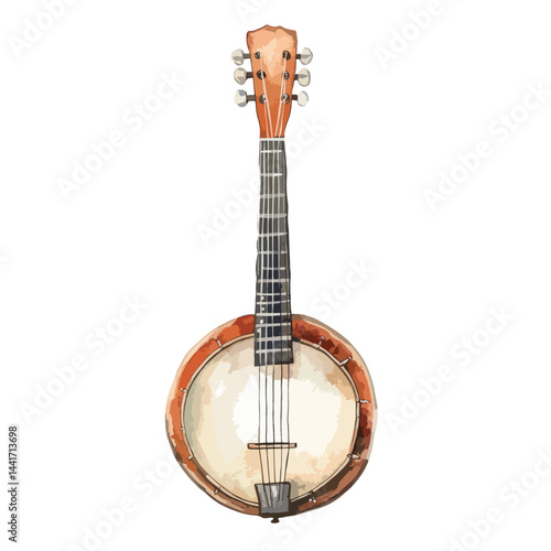 watercolor illustration of Banjo clipart isolated