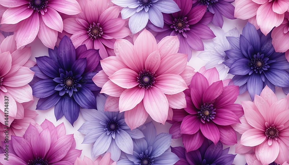 Fototapeta premium Floral Background with Pink and Purple Flowers Pattern
