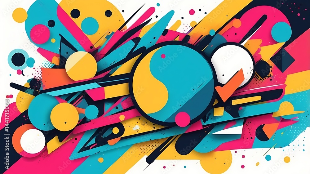 Fototapeta premium Pop art background vector with bright shapes and bold lines