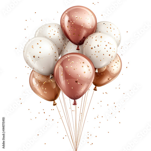  Clipart of balloons in rose gold, white, and brown colors with a transparent background