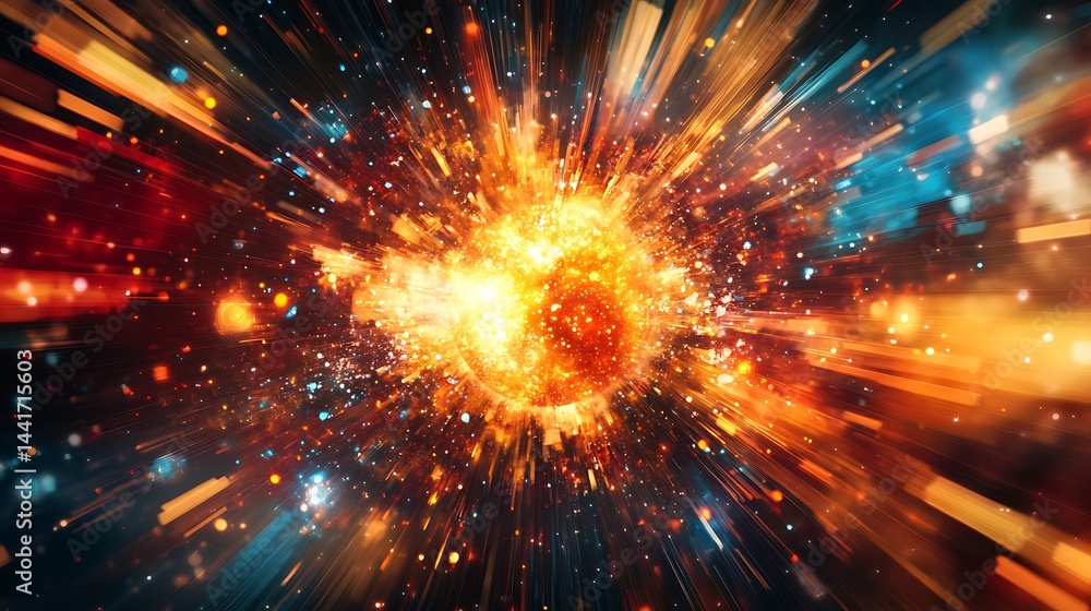 Naklejka premium Abstract cosmic energy explosion glowing fiery digital art colorful design image