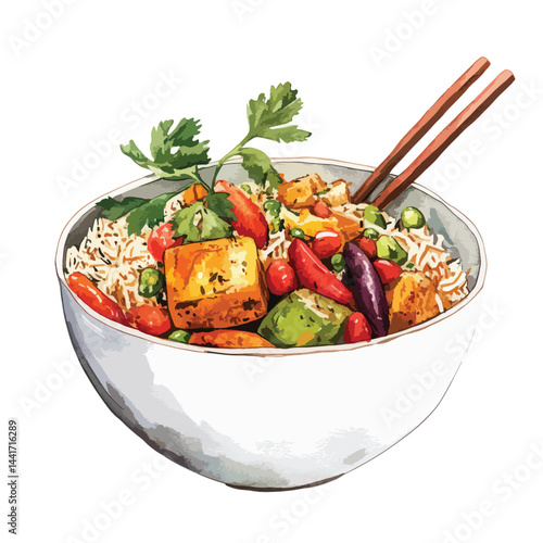 watercolor illustration of Biryani clipart isolated