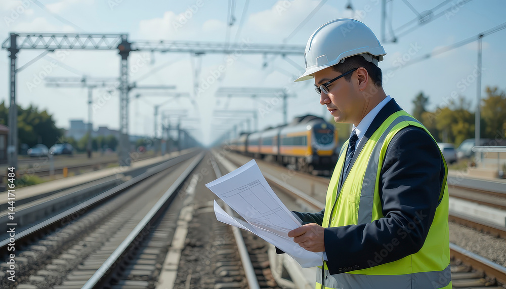 Railroad Engineer Reviewing Documents Railroad Engineer Reviewing Documents