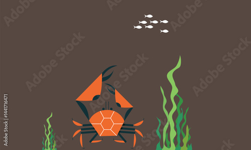 illustration of a crab underwater, symbolizing marine life, ocean habitat, and the natural beauty of sea creatures