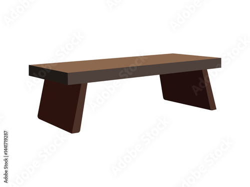 Modern wooden low table with angled legs isolated on white background