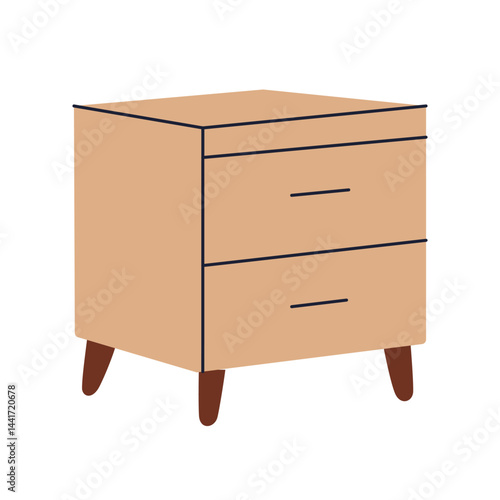 Vector illustration of modern drawer cabinet with sliding drawers, flat and cartoon style, furniture design for home or office, nightstand doodle icon, isolated colored clipart on white background